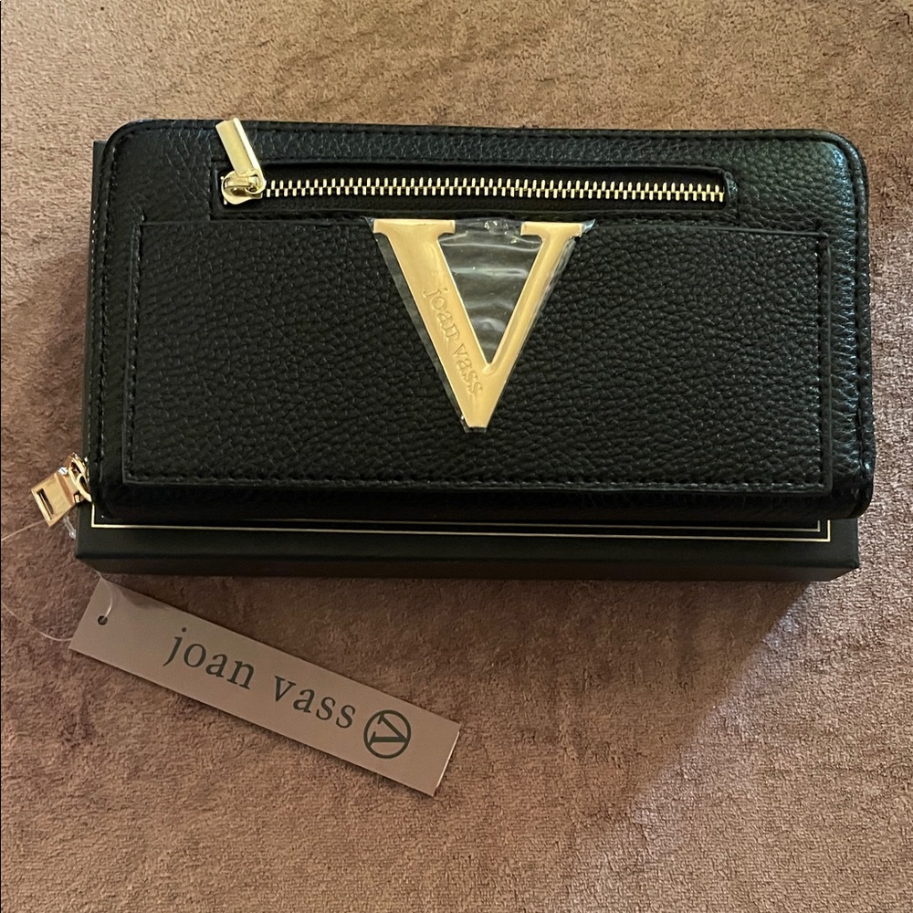 Joan Vass Black Wallet with Gold Detailing